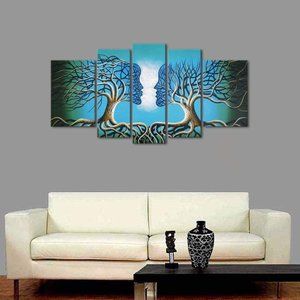 Wieco Art - Blue Tree Human Body 100% Hand Painted Oil Paintings Canvas Wall Art